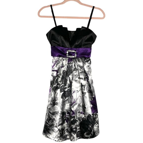 BCX Juniors Y2K Babydoll Party Dress Sz 3 Dark Floral Whimsigoth Event Gala Glam - Picture 1 of 9